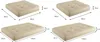 Four different sizes of cream-colored cushions for pallet furniture are shown with dimensions indicated. Produktbild-Vorschau
