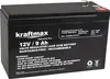 A black 12V / 9Ah Kraftmax Industrial Pro valve-regulated lead-acid battery is shown from a slightly elevated front-side angle against a white background. Produktbild-Vorschau