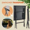 Collage showing a folded table being transported and placed in a car. Produktbild-Vorschau