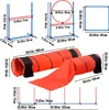 A collection of dog agility training equipment laid out on a white background with dimensions indicated. Náhľad obrázku produktu