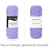Two balls of purple yarn are shown side-by-side, with text below. Produktbild-Vorschau