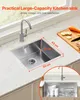 A stainless steel kitchen sink with dimensions indicated by red lines and text overlays. Anteprima dell’immagine prodotto