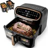 A Duronic air fryer with a large steak and potatoes inside, and two smaller baskets shown in the background. Produktbild-Vorschau