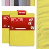 A product image showing two yellow fitted sheets with branding and product information. Produktbild-Vorschau