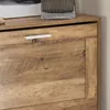 A close-up view of a wooden shoe cabinet with a handle. Voir les images du produit