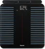 A digital scale with a black glass surface and gray horizontal lines. Produktbild-Vorschau