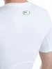 Close-up of the back of a white t-shirt with a logo on the upper back. Produktbild-Vorschau