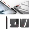 Collage of images showing a black iPad case with red accents, highlighting its design and features. Produktbild-Vorschau
