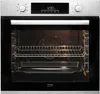 An open built-in oven with a wire rack and baking tray inside. Produktbild-Vorschau