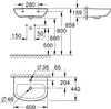 Technical drawing with dimensions for a wall-mounted sink. Podgląd zdjęcia produktu