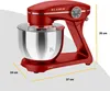 A red KLAMER stand mixer is shown against a light gray background with dimensions indicated. Produktbild-Vorschau