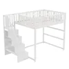 A white loft bed with stairs and a safety rail, shown against a white background. Náhľad obrázku produktu