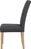 Side view of a dark gray upholstered dining chair with natural wood legs. Produktbild-Vorschau