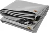 A folded gray tarp with grommets and reinforced corners, shown on a white background. Produktbild-Vorschau