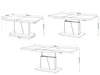 Three line drawings of extendable and height-adjustable dining tables with dimensions labeled. Produktbild-Vorschau