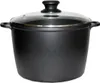 A black cooking pot with a glass lid and handles, isolated on a white background. Produktbild-Vorschau