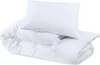 A white pillow and duvet are neatly folded on a white background. Produktbild-Vorschau