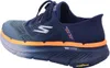 A side view of a blue Skechers running shoe with orange accents. Produktbild-Vorschau