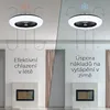 A split image showing a ceiling fan with light in two different modes: cooling in summer and heating in winter. Náhled obrázku produktu