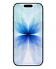 A smartphone with a blue and white abstract wallpaper displayed on its screen, set against a white background. Produktbild-Vorschau