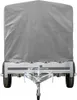 A grey trailer covered with a tarp, shown from the back. Podgląd zdjęcia produktu