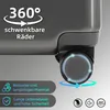 Close-up of a suitcase wheel with marketing text and icons. Náhľad obrázku produktu