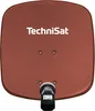 A satellite dish with a logo and LNB attached, presented against a white background. Produktbild-Vorschau