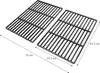 Two black cast iron grill grates are shown from a diagonal angle, with dimensions indicated by lines and text. Produktbild-Vorschau