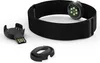 A black heart rate monitor strap with its accessories laid out on a white background. Náhled obrázku produktu