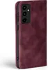 A close-up side view of a burgundy flip phone case for a Samsung Galaxy A35 5G. Produktbild-Vorschau