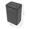 A 3D render of a black dehumidifier with dimensions indicated by lines and text. Produktbild-Vorschau