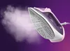 A steam iron emitting a cloud of steam against a purple gradient background. Produktbild-Vorschau