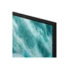 A close-up view of the corner of a television screen displaying a blue and white abstract image. Produktbild-Vorschau