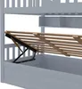 Close-up view of the lifting mechanism and wooden slats of a bed frame. Produktbild-Vorschau