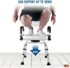 A person is sitting on a shower chair, demonstrating its sturdiness. Produktbild-Vorschau