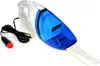 A handheld car vacuum cleaner with a blue transparent dustbin and a white body, connected to a black cord with a car cigarette lighter plug. Náhled obrázku produktu