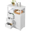 A white wooden bathroom cabinet with three drawers and a closed cabinet door, shown against a white background. Produktbild-Vorschau