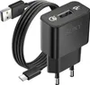 A black Sony USB charger and USB-C cable are displayed against a white background. Produktbild-Vorschau