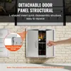 A stainless steel outdoor cabinet with two doors, one of which is being opened by a hand. There is a close-up inset showing a detail of the cabinet's construction. Text overlays describe features. Náhľad obrázku produktu