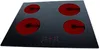 A black glass ceramic hob with four red heating elements, viewed from a diagonal angle. Produktbild-Vorschau