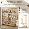 A product image showcasing a gold and white bookshelf with decorative elements and text overlays. Produktbild-Vorschau