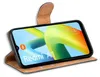 A flip case for a Xiaomi Redmi A1 phone is shown open, displaying the phone's screen. Produktbild-Vorschau