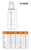 A diagram of overalls with a size chart below. Produktbild-Vorschau