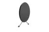 A black, round table with silver legs on a white background. Produktbild-Vorschau