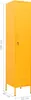 A yellow metal locker with a handle and keyhole, standing on thin legs, with dimensions indicated. Anteprima dell’immagine prodotto