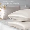 Satin Kissenbezug 2er Set 40x80cm Beige mit Haargummis Produktbild-Vorschau 3