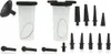 A collection of brake bleeding tools and accessories, including vacuum pumps, adapters, and hoses, arranged on a white background. Produktbild-Vorschau