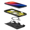 An exploded view of an iPhone case and its components, showing the phone, the case, and magnetic rings. Náhľad obrázku produktu