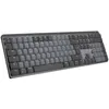 A graphite-colored Logitech MX Mechanical Wireless Illuminated Performance Keyboard is shown from a diagonal, slightly elevated side view against a white background. Produktbild-Vorschau