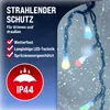 A close-up of a string of colorful LED lights in a snowy environment, with marketing text on the left. Produktbild-Vorschau